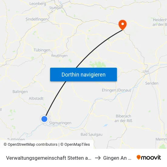 Verwaltungsgemeinschaft Stetten am Kalten Markt to Gingen An Der Fils map