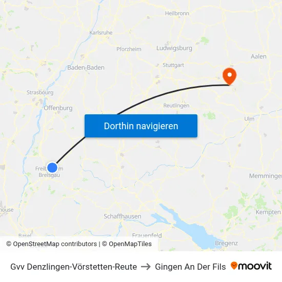 Gvv Denzlingen-Vörstetten-Reute to Gingen An Der Fils map