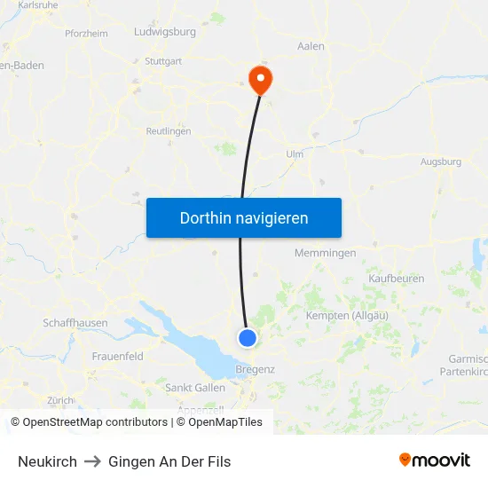 Neukirch to Gingen An Der Fils map