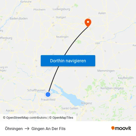 Öhningen to Gingen An Der Fils map