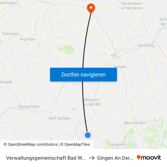 Verwaltungsgemeinschaft Bad Waldsee to Gingen An Der Fils map