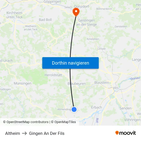 Altheim to Gingen An Der Fils map