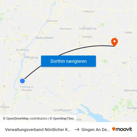 Verwaltungsverband Nördlicher Kaiserstuhl to Gingen An Der Fils map