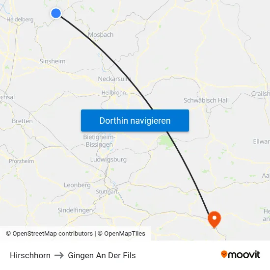 Hirschhorn to Gingen An Der Fils map