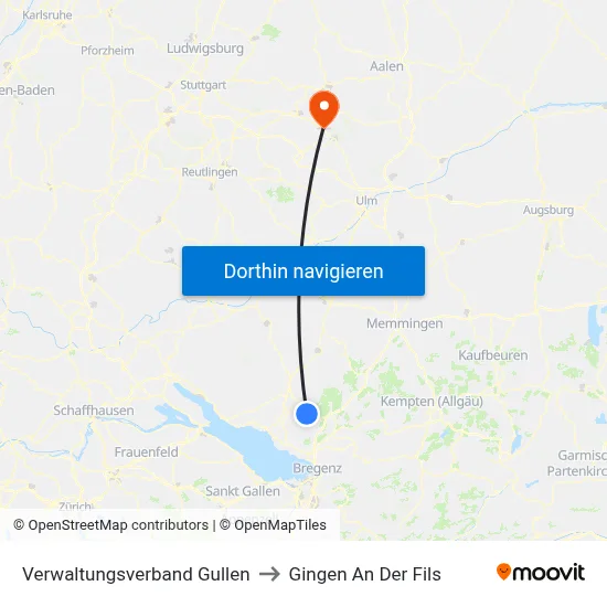 Verwaltungsverband Gullen to Gingen An Der Fils map