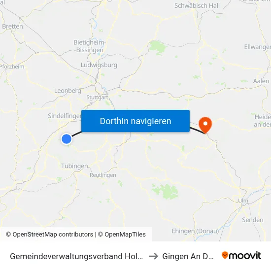 Gemeindeverwaltungsverband Holzgerlingen to Gingen An Der Fils map