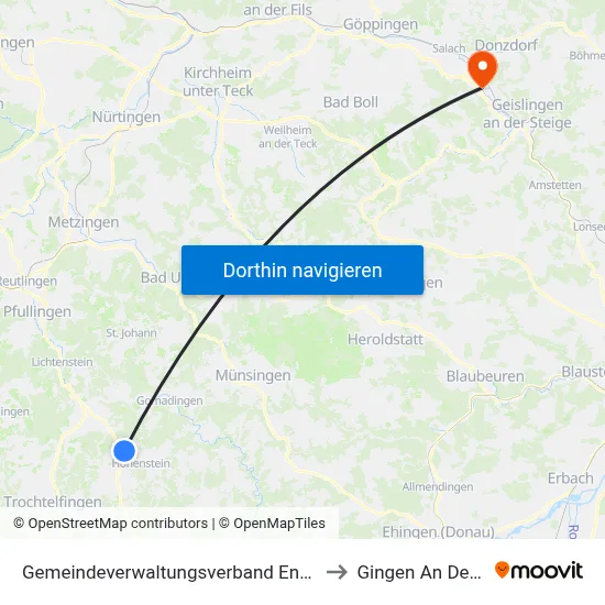 Gemeindeverwaltungsverband Engstingen to Gingen An Der Fils map