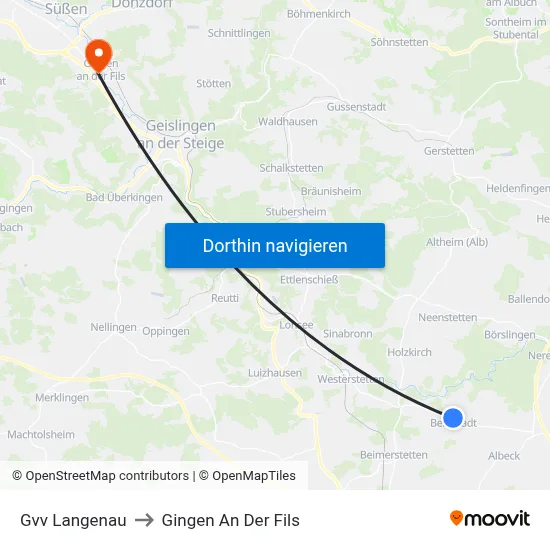 Gvv Langenau to Gingen An Der Fils map