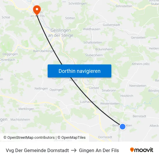 Vvg Der Gemeinde Dornstadt to Gingen An Der Fils map