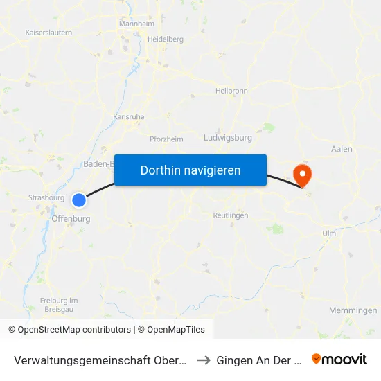 Verwaltungsgemeinschaft Oberkirch to Gingen An Der Fils map