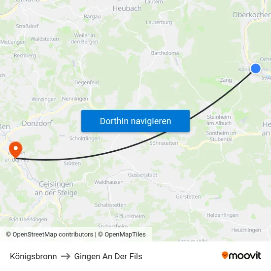 Königsbronn to Gingen An Der Fils map