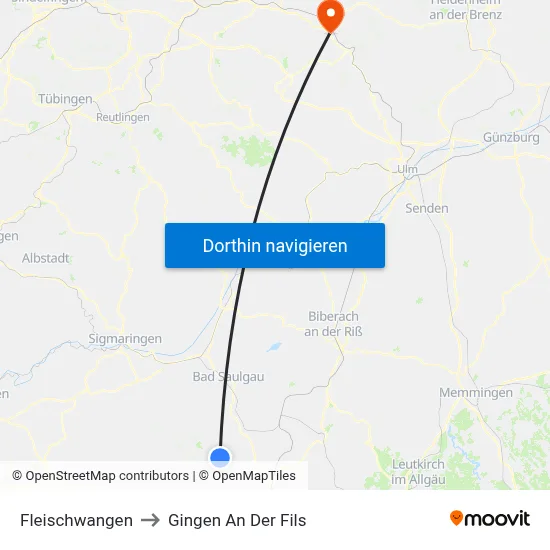 Fleischwangen to Gingen An Der Fils map