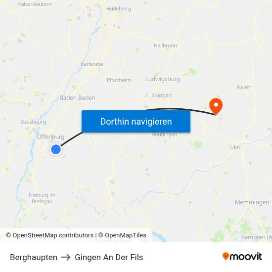 Berghaupten to Gingen An Der Fils map