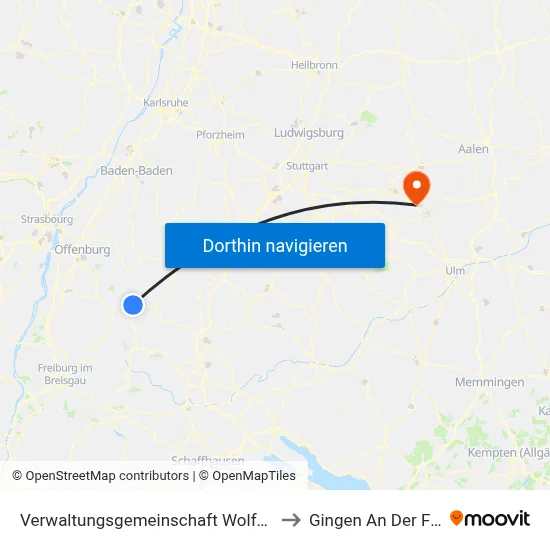 Verwaltungsgemeinschaft Wolfach to Gingen An Der Fils map