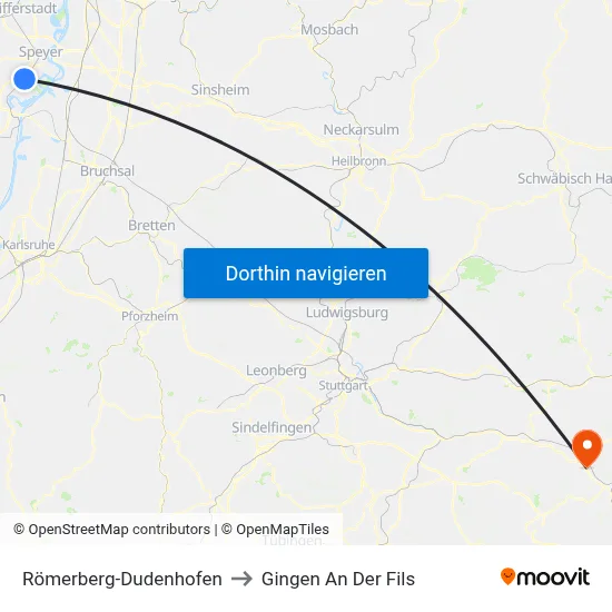 Römerberg-Dudenhofen to Gingen An Der Fils map