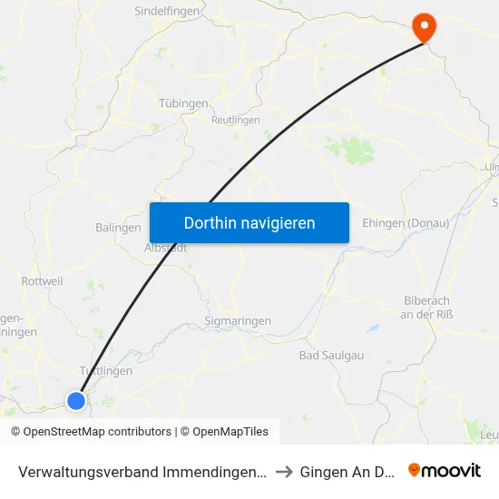 Verwaltungsverband Immendingen-Geisingen to Gingen An Der Fils map