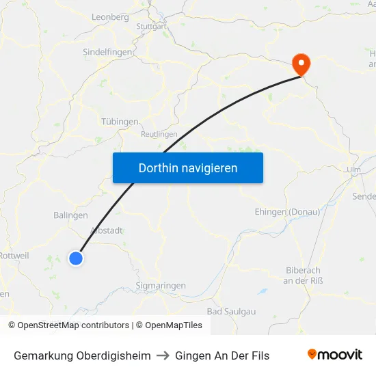 Gemarkung Oberdigisheim to Gingen An Der Fils map
