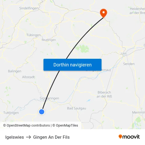 Igelswies to Gingen An Der Fils map