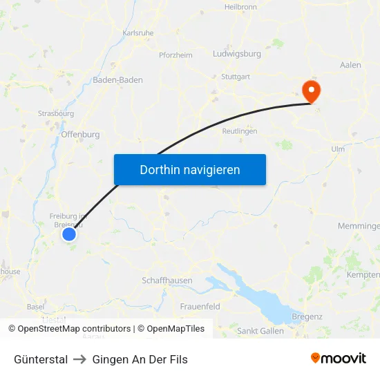 Günterstal to Gingen An Der Fils map