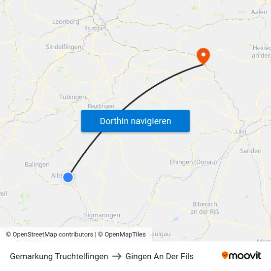 Gemarkung Truchtelfingen to Gingen An Der Fils map