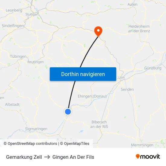 Gemarkung Zell to Gingen An Der Fils map