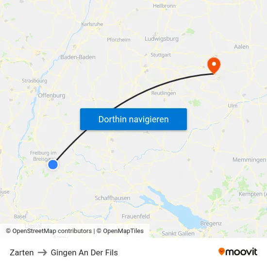Zarten to Gingen An Der Fils map