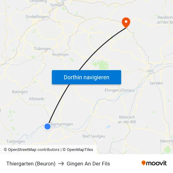 Thiergarten (Beuron) to Gingen An Der Fils map
