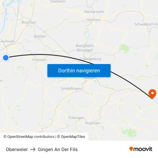 Oberweier to Gingen An Der Fils map