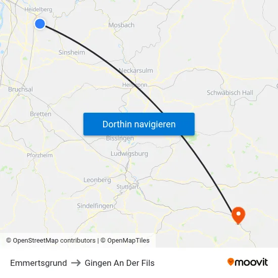 Emmertsgrund to Gingen An Der Fils map
