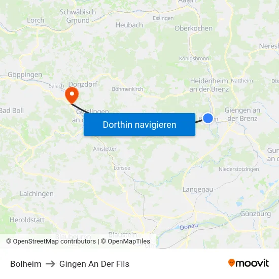Bolheim to Gingen An Der Fils map