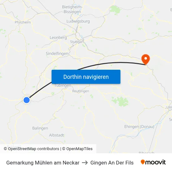 Gemarkung Mühlen am Neckar to Gingen An Der Fils map