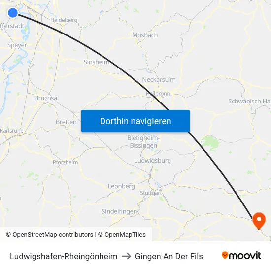 Ludwigshafen-Rheingönheim to Gingen An Der Fils map