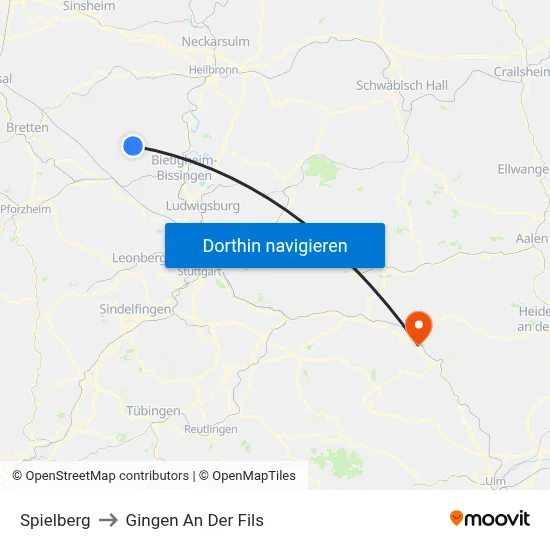 Spielberg to Gingen An Der Fils map