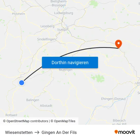 Wiesenstetten to Gingen An Der Fils map