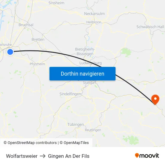 Wolfartsweier to Gingen An Der Fils map