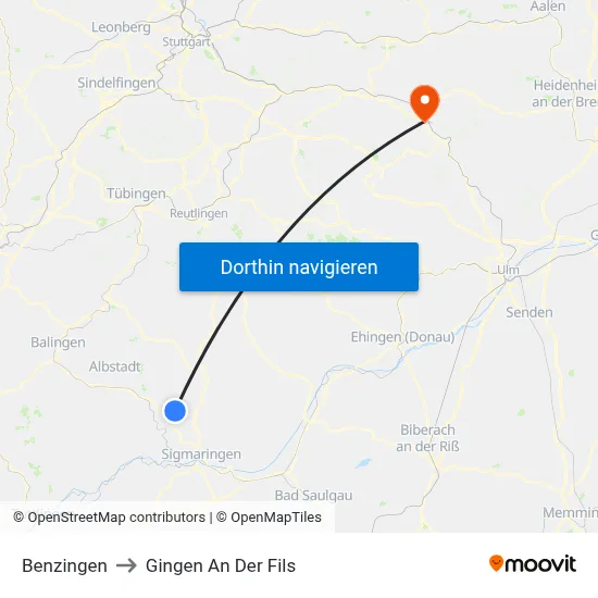 Benzingen to Gingen An Der Fils map