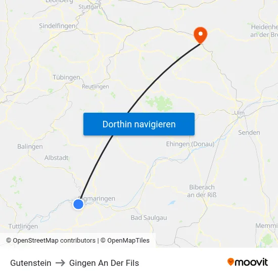 Gutenstein to Gingen An Der Fils map