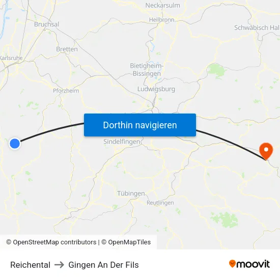 Reichental to Gingen An Der Fils map