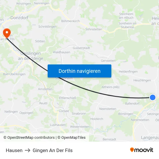 Hausen to Gingen An Der Fils map