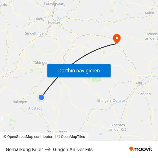 Gemarkung Killer to Gingen An Der Fils map