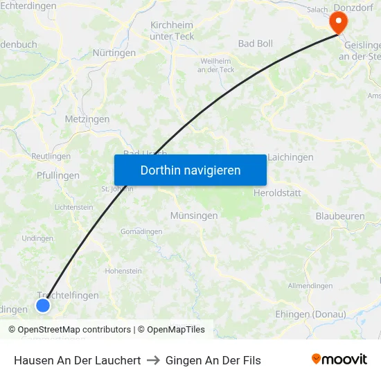 Hausen An Der Lauchert to Gingen An Der Fils map