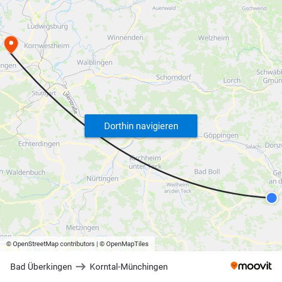 Bad Überkingen to Korntal-Münchingen map