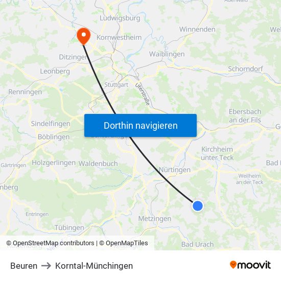 Beuren to Korntal-Münchingen map