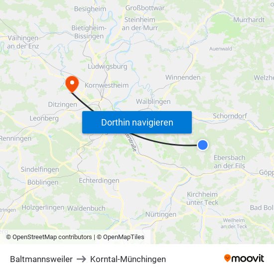 Baltmannsweiler to Korntal-Münchingen map