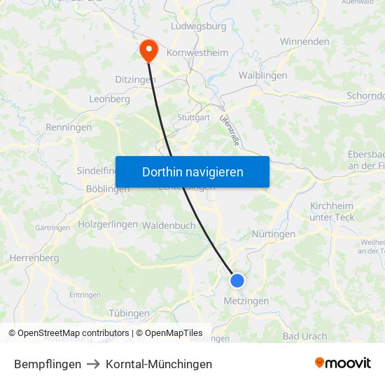 Bempflingen to Korntal-Münchingen map