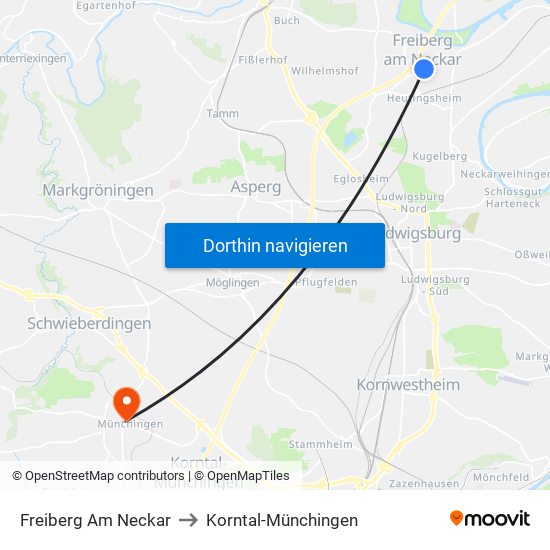 Freiberg Am Neckar to Korntal-Münchingen map