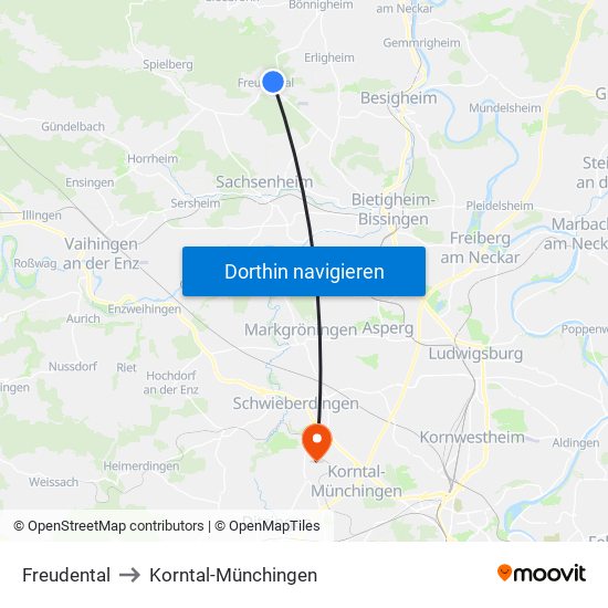 Freudental to Korntal-Münchingen map