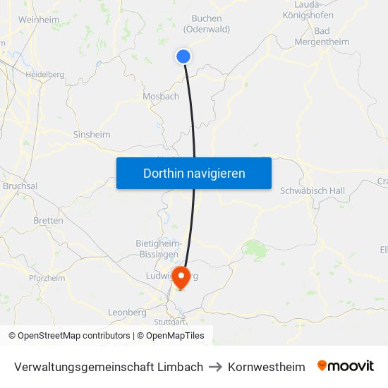 Verwaltungsgemeinschaft Limbach to Kornwestheim map