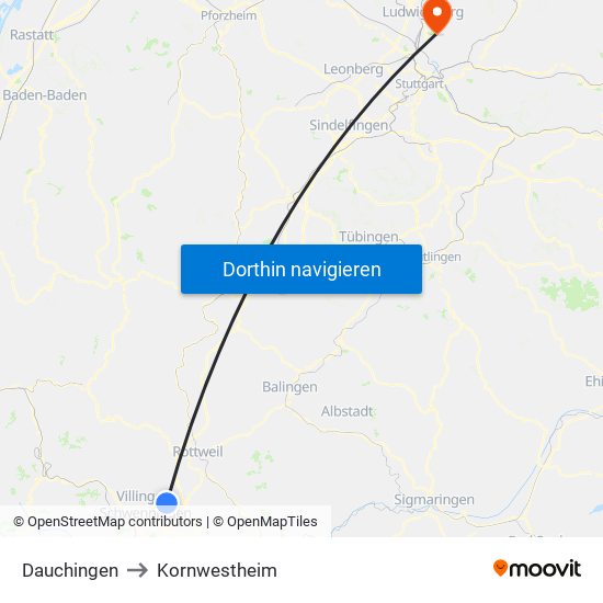 Dauchingen to Kornwestheim map