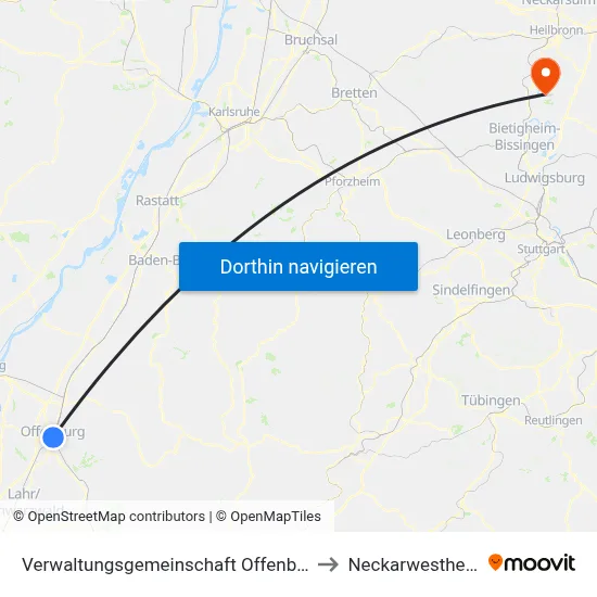 Verwaltungsgemeinschaft Offenburg to Neckarwestheim map